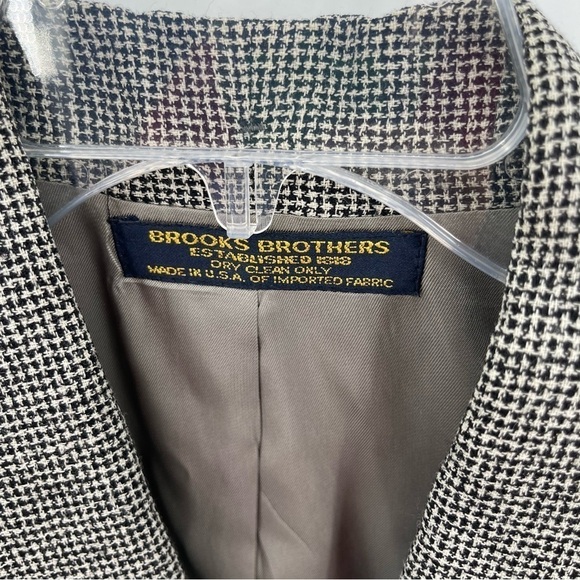 Brooks Brothers Double-breasted Wool 6 Houndstooth Women’s Blazer Black Collared - Picture 5 of 9